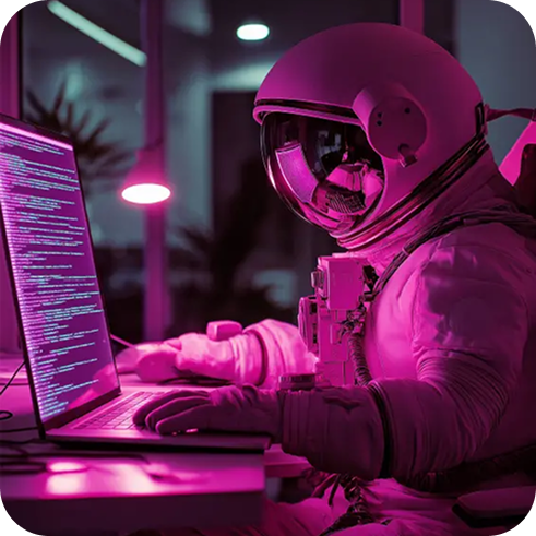 Astronaut working on laptop